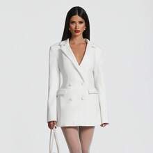 Autumn New Long Sleeve Fashion Sexy Deep V Solid Color Casual Slim Fit Blazer Long Sleeve Dress - 白色 - 查看 10
