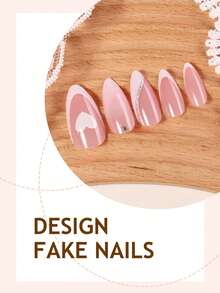24pcs French Manicure Nail Stickers, Medium Almond Shape Ombre Line Decor, 3D Rhinestone Design, Minimalist Y2K Style, Smooth Surface, Full Coverage, Suitable For Women And Girls Daily Wear Nails - Multicolor - View 3