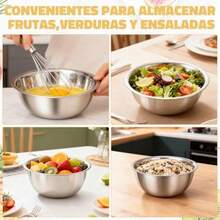 Juego de Bowl de ro Inidable de 6 Piezas Bowls de Cocina Bowls para Mezclar Ensaladas Ideal para Cocinar Hornear y Servir Ensaladas de Frutas 5 bowls + 1 esponja - Plateado - Ver 5