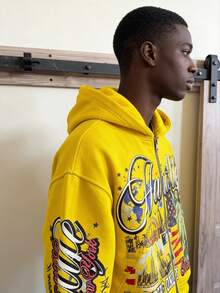 Hip Hop Y2K Streetwear American Vintage Alphabet Hooded Cardigan Printed Loose Sports Harajuku Sweater - Màu vàng - Xem 6