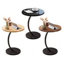 Small End Table, Sofa Side Table  Single Layer New Round Shaped Sofa Table ,Durable Density Board Bedroom Multi-Functional Side Table Metal Frame Space Saving Perfect For Living Room Sofa And Bedroom,Round Small Coffee Table - Brown - View 7