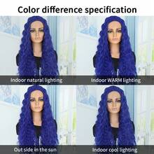 Blue Curly Lace Front Wigs Blue Lace Wig Glueless Hair Long Deep Wave Synthetic Lace Front Wig Pre-Plucked Hairline Red Wigs For Women - 藍色 - 查看 9
