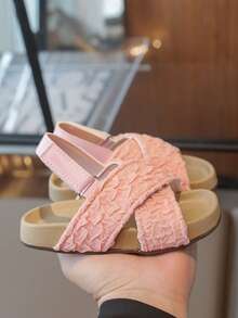 Girls' Soft Bottom Beach Sandals, Hook And Loop Design, Flat Casual Sandals, Fashion For Spring/Summer, Suitable For Girls, Beach & Resort - Pink - View 4