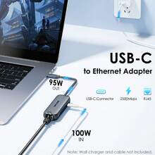 USB-C To Ethernet Port Support 95W PD,High-Speed RJ45 To Type-C Network Port For Phone,IPad,Laptop,Pc–2.5Gbps SpeedCompact & Durable Aluminum Design–Compatible With Windows/IOS/Linux/Chrome OS