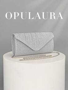 OpulAura 1件装优雅褶皱亮面女士手提包，时尚奢华女士晚宴钱包，信封式手拿包设计，带隐藏式卡槽和隔层，可拆卸金属链条肩带，适合派对女孩、新娘、节日礼物、婚礼手拿包、派对包，完美搭配节日派对礼服、晚礼服和亮片裙，尤其适合新年和其他场合。 - 銀色 - 查看 1