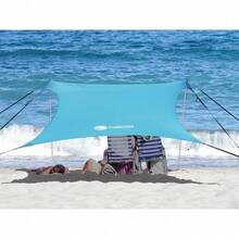 Toldo de playa, diseño resistente al viento, refugio solar FPS50+, tienda familiar portátil con 6 anclajes de sacos de arena, 2x2 m, 2 postes, refugio para playa, camping, pesca y picnics - Turquesa - Ver 1