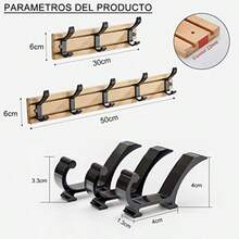 XGYPercero de Pared Percero Montado en la Pared 5 Gancos Dob Ganco Ajustable para Colgar Aigos Soreros Bolsos Llaves Percero Adecuado para Dormito Baño 5 Gancos-50 - Nogal claro - Ver 2