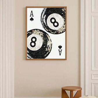 1 pieza Póster de lienzo con impresión de carta de juego y bola de la suerte, enmarcado o sin enmarcar, arte minimalista para carrito de bar, pared, apartamento, sala de estar, dormitorio, decoración del hogar moderna