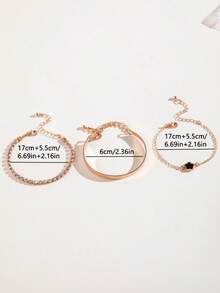 3pcs/Set Metal Claw Chain Drip Oil Flower Petal Bracelet, Gold Color - 27447-black - View 7