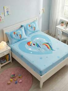 MY LITTLE PONY 2/3件套小马宝莉印花床上用品套装，亲肤床垫套，印花床垫保护罩，柔软透气，多种尺寸可选（单人/双人/大号/特大号），可机洗，卡通人物设计，温馨房间装饰，精美礼品，蓝色，通过OEKO-TEX认证 - 彩色 - 查看 9