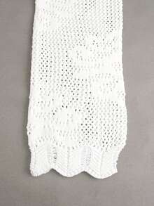 Women's V-Neck Long Sleeve Hollow Tie Ruffle Trim Casual Elegant Cover Up, Suitable For Daily Wear And Vacation, Spring/Summer - White - View 4