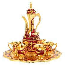 Aohuada Turkish Style Zinc Alloy Tea Set, 1 Teapot & 6 Cups - Rustproof, Heat-Resistant, Durable Tea Cups Set For Home, Restaurant, Hotel, Office, Tea House - Red Decorative Tea Ware Set - 金色 - 查看 11
