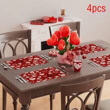 Juego de manteles individuales con forma de corazón para San Valentín, posavasos lavables, decoración de mesa para bodas, aniversarios y fiestas. - Rojo - Ver 3
