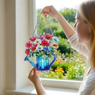 Blomma, färgat fönster, hängande prydnad, växter, solfångare, väggkonst, trädgård, färgat glasfönsterpanel för inomhus-/utomhusdekor, utmärkt present till mamma och mormor