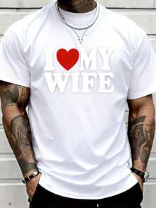Men's T-Shirt   I Love My Wife Heart Funny Cool Husband  Gift T-Shirt Men Graphic TeeMen's Casual Short Sleeve T-Shirt – Basic Summer Tee For Men (S-XXXL) , Vintage, Shirts, Graphic Tees, , Funny T Shirts, Graphic Tees, Western, White Graphic Tees - 白色 - 查看 2