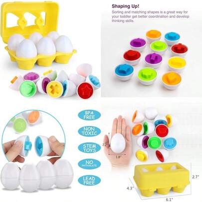 Toddler Toys - Color Matching Egg Set - Educational Color Shapes And Sorting Recognition Skills - Puzzle For Kid Baby Boy Girl Easter Basket Gift 6 Eggs