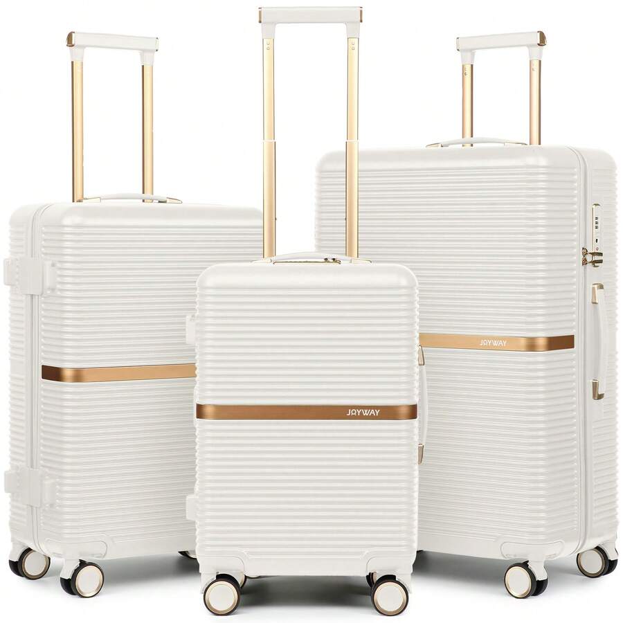 Joyway 3-Piece 20/24/28 Inch Hardshell Luggage Set With Cup Holder, Removable Liner, TSA Lock, Pressure Resistant & Burst-Proof Zipper For Family Travel, Business Trips And Short Getaways - 白色 - 查看 1
