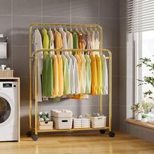 XGTSimple Trending - Percero de ropa doble con ruedas estante de ml enrollable para colgar dorado - Dorado - Ver 4