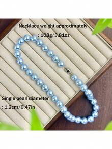 1条天蓝色简约仿珍珠项链，尺寸可选10/12/14/16毫米，优雅女士项链，适合日常佩戴、犒劳自己或送礼，附赠礼盒 - 淺藍色 - 查看 15