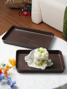 Stackable Reusable Plastic Trays, Available In Multiple Sizes And Colors, Durable, Suitable For Kitchen Use To Hold Food, Party Cold Cuts, Fruits, Cakes, Appetizers, Etc. - Walnut Wood Color - View 5