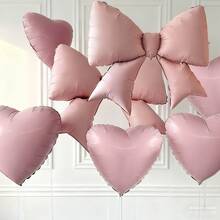 kumozawa 7件套粉色心形蝴蝶结铝箔气球，适用于婚礼、生日、周年纪念日、情人节及其他场合 - 粉色 - 查看 5