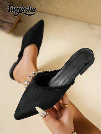 Pointed Toe Flat Sandals, New Design, Comfortable & Versatile, Closed Toe Slip-On, Fashion Shoes, Easy To Wear, Flattering, Suitable For Daily Wear And Commuting