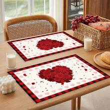 1pc/4pcs/6pcs Valentine's Day Themed Printed Linen Placemats, Suitable For Dining Table, Valentine's Day, Can Be Used As Valentine's Day Gift, Valentine's Day Decor, Applicable For All Seasons, Modern Washable Dining Table Mat, Room Decor, Coasters, Kitchen Dining Table Mats, Indoor/Outdoor Party Decor, Home Decor, Ideal Gift