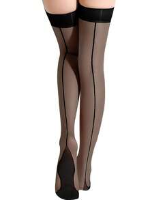 1 Pair/2 Pairs Women Glossy Striped Thigh High Elastic Socks, Seamless Slimming Socks, Comfortable Fashionable Sexy For Daily Wear - Multicolor - View 5