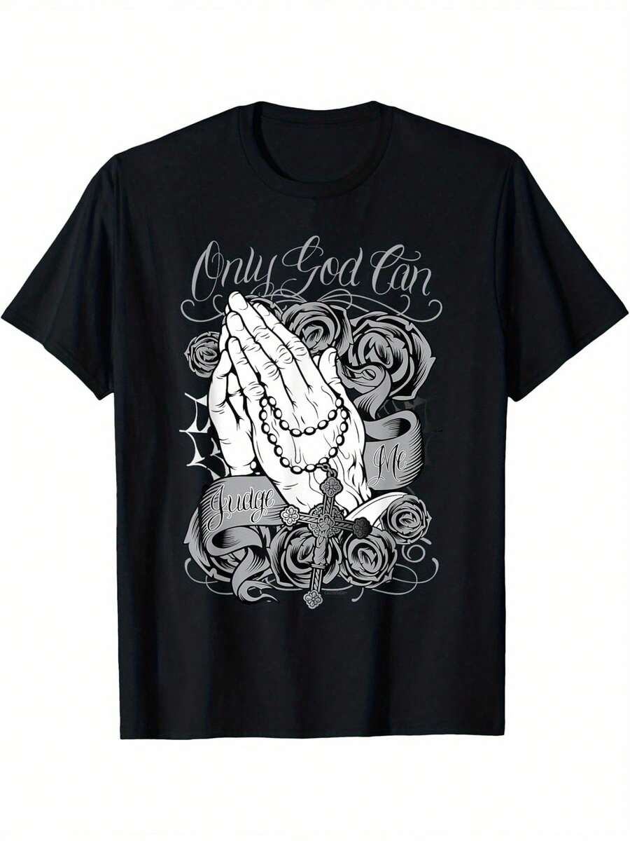 Men Chicano Tee Chicano  Graphic Art Tees T-Shirt L-5XL Only God Can Judge Me Big Men Size S-3XL - 黑色 - 查看 1