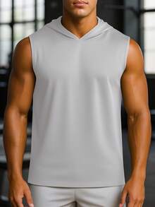 Men Sleeveless Hoodie Tank Top Muscle Gym Workout Training Athletic Top Summer - Grey - View 3