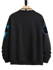 CAROLINA PANTHERS Font Multi Print 250g High Quality Men S Crewneck Sweatshirt American Retro Outdoor Long Sleeve Sports Top Casual Daily Wear For Spring, Autumn Winter  Clothing Gift For Friends Family On Holidays - 黑色 - 查看 2