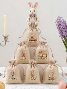 6个装复活节抽绳礼品袋，复活节抽绳背包，兔子花朵彩蛋图案，礼品包装袋，抽绳收纳袋，礼品包装袋，复活节彩蛋寻宝派对用品，复活节快乐装饰，复活节兔子装饰，复活节礼物，收纳整理 - 彩色 - 查看 3