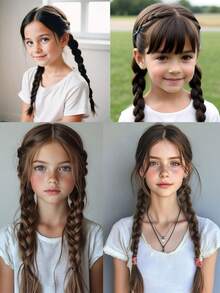 16-Inch Children's Synthetic Braided Ponytail Hair Extensions With Elastic Headband, Natural Black-Brown Wig - Multicolor - View 3