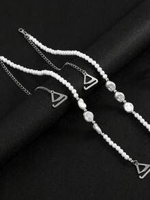 2pcs Adjustable Pearl Decor Bra Straps, Detachable Chest Chain, Dress Lingerie Shoulder Straps, Backless Design, Suitable For Dance Party - White - View 8