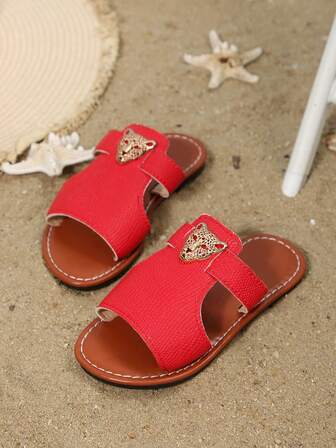 Sandalias deslizantes decoradas con estampado animal, pantuflas ligeras y casuales para niños para interiores/exteriores, pantuflas de moda de verano unisex