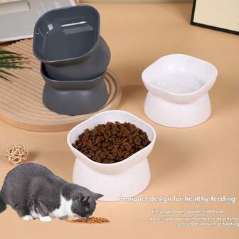 1 pieza Tazón multifuncional para mascotas, boca redonda para agua, boca cuadrada para comida, diseño de soporte alto inclinado 15°, protección eficiente del cuello, adecuado para gatos, perros y otras mascotas pequeñas, lavable