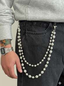 1件哥特风水钻和仿珍珠串珠多层吊坠牛仔裤链，朋克嘻哈风，度假派对，日常休闲，街拍，婚礼，摇滚派对，男女皆宜，情侣礼物，节日，生日，百搭 - 褲鏈 - 查看 4