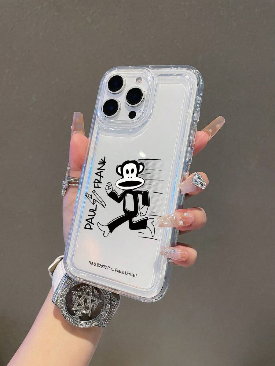 Officially Licensed Paul Frank Transparent Airbag Phone Case, Full Coverage Shock-Proof Protection With Camera Cutout, Monkey Cartoon Letter Lightning Pattern, New Design Compatible With IPhone 13/14/15/16/17 Pro Max - Multicolor - View 1