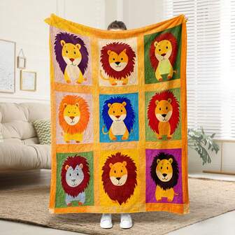 1 pezzo Comoda coperta in flanella con motivo stereoscopico 2D a forma di leone, decorazione da camera da letto, tappetino da picnic, coperta da viaggio, coperta in lana, coperta da letto, coperta da gettare, coperta autunnale, piumino estivo, coperta da camera da letto, coperta morbida, coperta per divano, design in maglia di poliestere morbido, multifunzionale, lavabile in lavatrice, biancheria da letto, una coperta soffice e casual, regalo ideale per casa, viaggio, esterno