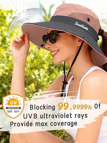 1pc Women's Summer Sun Hat, Beach Hat, Wide Brim Outdoor UV Protection Hat, Foldable Breathable Mesh Ponytail Bucket Hat - Multicolor - View 4