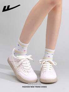 WARRIOR Women's Thick Sole Lace-Up Soft Bottom Casual Sneakers Low-Top Flat Outdoor Shoes Summer Commuter Shoes Round Toe Low Heel Non-Slip Solid Color Elegant Soft Sole Hiking Shoes Suitable For Students Graduation Photo Shoot Flat Shoes Women's Low-Top Microfiber Sports Skateboard Shoes - Light Pink/beige/pink - View 7
