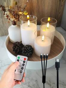 Set de 3 luces de vela sin llama recargables con mecha parpadeante, velas a pilas de luz blanca cálida con brillo ajustable y control remoto con temporizador, ideales para Halloween, Día de San Valentín, Navidad, boda, fiesta, decoración del hogar (diámetro 3" x altura 4"5"6") - luz blanca cálida - Ver 1