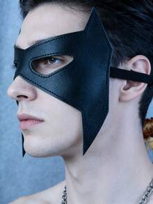 1pc Black Bat Eye Mask Half Face Mask, Unisex Carnival Party Makeup Masquerade Cosplay Accessory, PU Leather Mask, Fashion Masquerade - Black - View 3