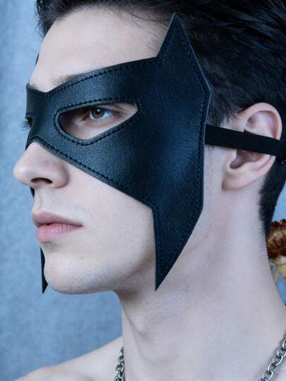 قناع نصفي على شكل عين خفاش أسود للرجال/النساء لحفلات الكرنفال والتنكر والتنكري، إكسسوار قناع من جلد البولي يوريثان
