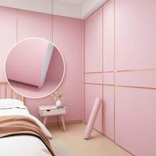1 Roll Solid Color Self-Adhesive Removable Matte PVC Wallpaper, Easy To Clean And Apply, Suitable For Decorating Kitchen, Bedroom, And Living Room, Enhancing Home Decor With Autumn Aesthetics - Pink - View 2