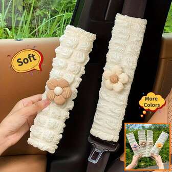 All-Season Car Seatbelt Shoulder Protection Cover - Cute Flower-Filled Frosted Decoration For Neck-Protection Seatbelt Cover