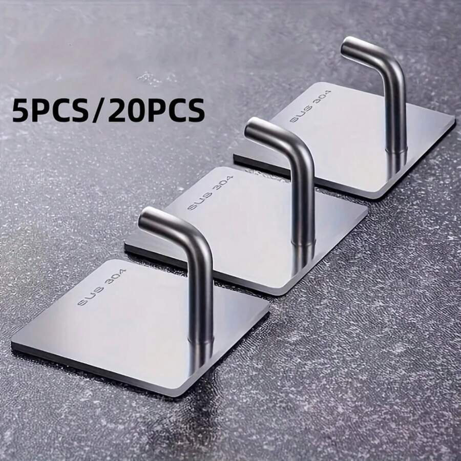 Gancho adhesivo de acero inoxidable resistente, sin necesidad de perforar, perfecto para toallas, Clips, ganchos prácticos, 5/2 uds. JNCX - Plata 20 piezas - Ver 1