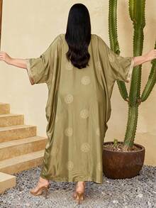 Áo Abaya truyền thống thêu tay thanh lịch kiểu mới năm 2026 dành cho tháng Ramadan, với tay áo cánh dơi, thời trang và duyên dáng. - màu xanh lá - Xem 11