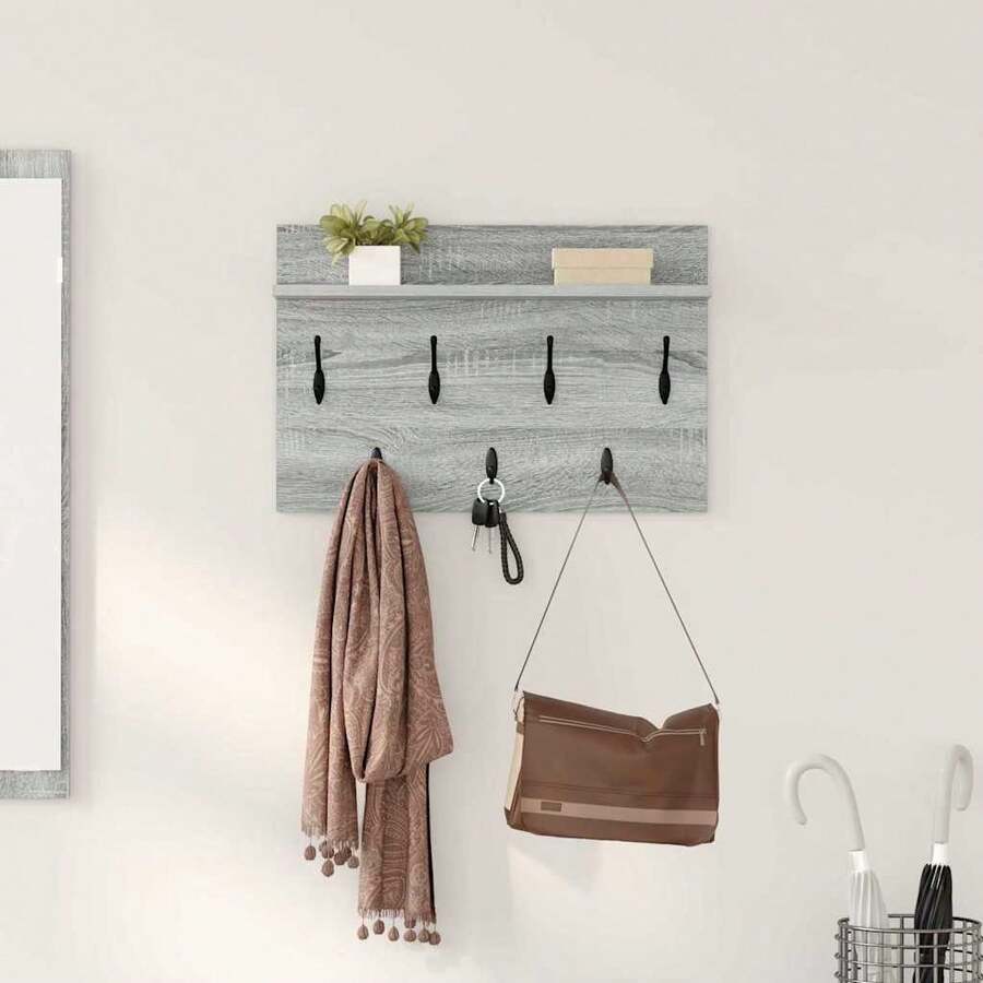 Larryhot Appendiabiti a muro Grigio Sonoma 60 x 40 x 12 cm, Facile da assemblare, dall'estetica elegante e raffinata, pratica per riporre gli oggetti, la scelta ideale per l'organizzazione e la decorazione domestica - Grigio - Visualizzare 1