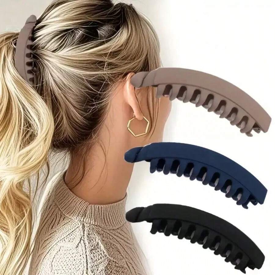 3pcs/4pcs Large Banana Hair Clips For Women, Ample Supply, Sturdy Ponytail Clips, Vertical Clips, High-End Twist Clips, Suitable For Daily Use, Hair Decoration Accessories, Elegant Bohemian Style, Claw Clips, Hair Slide, Hair Barrettes, Head Accessories - Multicolor - View 1